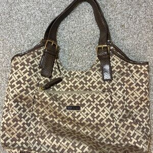 Tommy Hilfiger Geometric Brown and Cream Tote